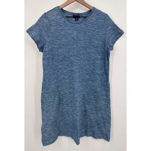 Purejill Indigo Mini Shirt Dress Women Medium Blue Stripe Short Sleeve Pockets